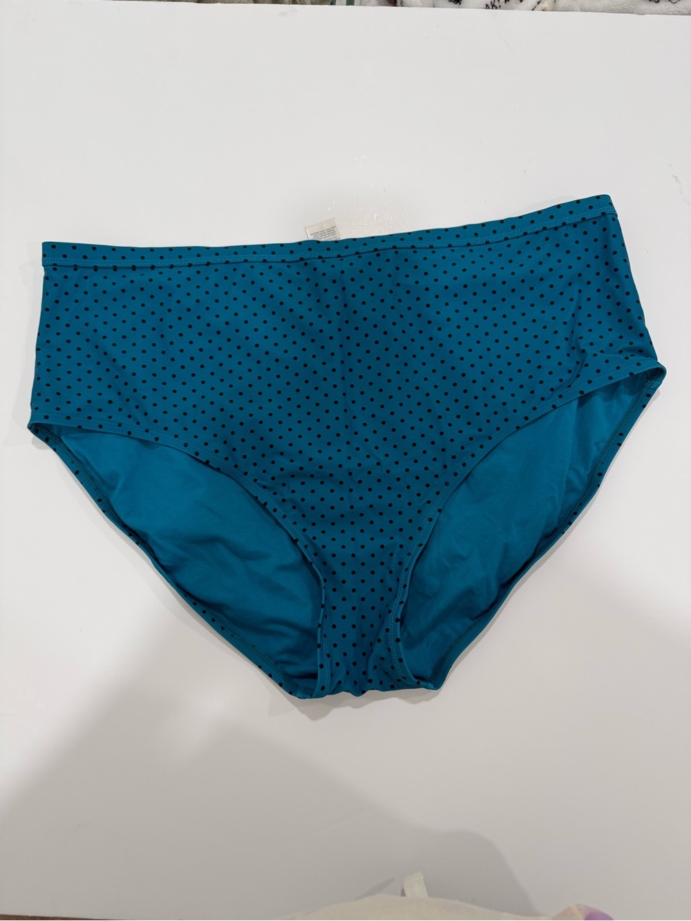 Terra & Sky Teal Black Polka Dot Peplum Two Piece Swimsuit Size 3X Beach Vacay - Picture 4 of 9